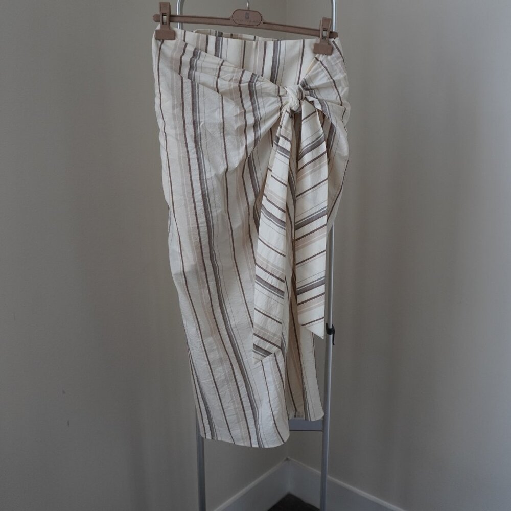 Brunello Cucinelli Sarong Skirt Cotton Beige Stripe Size 8 NewTag $1,995 - Picture 3 of 6